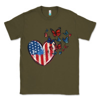 Army Green 4th of july american flag heart butterfly Classic Tee - MaliasSmallBusiness