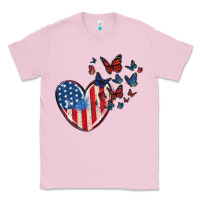 Bubblegum Pink 4th of july american flag heart butterfly Classic Tee - MaliasSmallBusiness