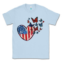 Dusty Blue 4th of july american flag heart butterfly Classic Tee - MaliasSmallBusiness