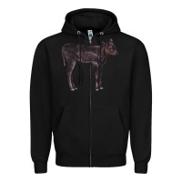 Black Black Angus Calf Illustrations Zipper Hoodie - LillyAllenDesigns