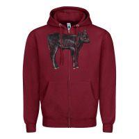 Burgundy Black Angus Calf Illustrations Zipper Hoodie - LillyAllenDesigns