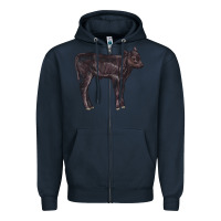 Navy Black Angus Calf Illustrations Zipper Hoodie - LillyAllenDesigns