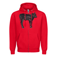 Red Black Angus Calf Illustrations Zipper Hoodie - LillyAllenDesigns