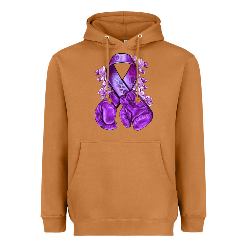Purple Ribbon With Boxing Gloves Heavyweight Hoodie by NancyCooperArtShop | Teevron