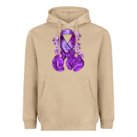 Mushroom purple ribbon with boxing gloves Heavyweight Hoodie - NancyCooperArtShop