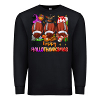 Black happy hallothanksmas football Premium Sweatshirt - texasbilliewilder