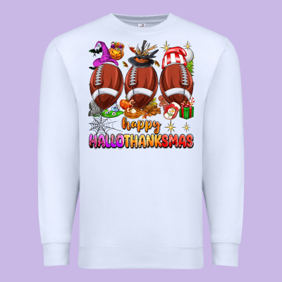 Happy Hallothanksmas Football Premium Sweatshirt Designed By Texasbilliewilder
