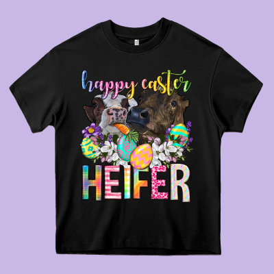 Happy Easter Heifer Heavy Core Tee Designed By Neo Western