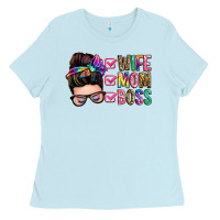 Baby Blue wife mom boss messy bun Ladies Tee - Zillion Design Studio