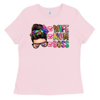 Wife Mom Boss Messy Bun Ladies Tee | Teevron