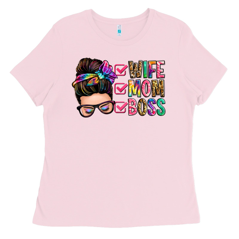 Wife Mom Boss Messy Bun Ladies Tee by Zillion Design Studio | Teevron