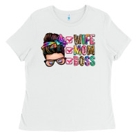White wife mom boss messy bun Ladies Tee - Zillion Design Studio