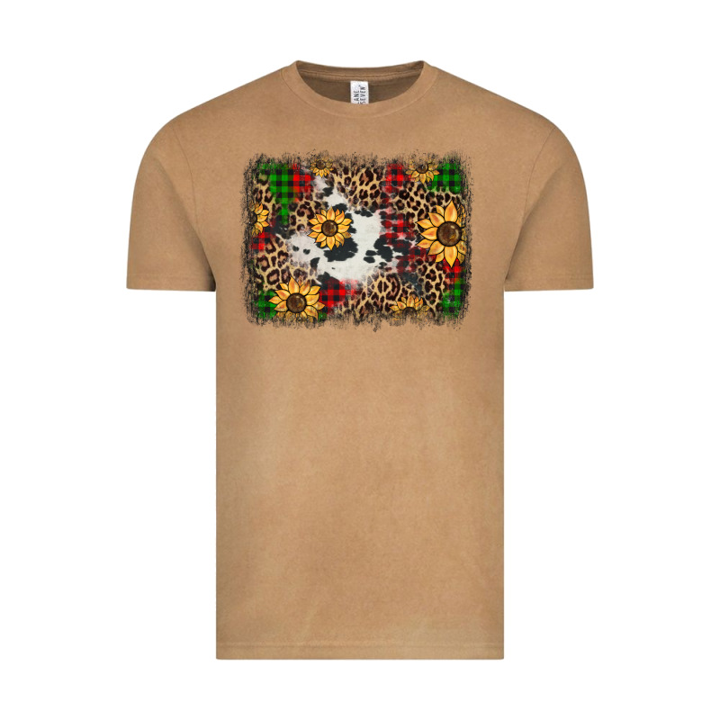 Distressed Christmas Sunflowers Leopard Cowhide Background Vintage Tee by Jasminsmagicworld | Teevron