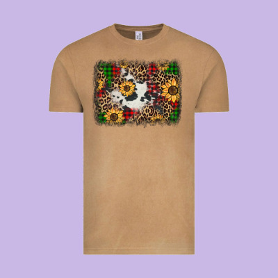 Distressed Christmas Sunflowers Leopard Cowhide Background Vintage Tee Designed By Jasminsmagicworld