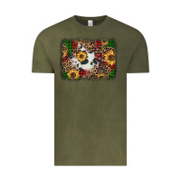 Vintage Olive distressed christmas sunflowers leopard cowhide background Vintage Tee - Jasminsmagicworld