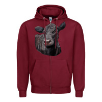 Burgundy Black Angus Cow Illustrations Zipper Hoodie - LillyAllenDesigns