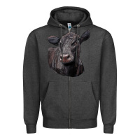 Charcoal Heather Black Angus Cow Illustrations Zipper Hoodie - LillyAllenDesigns