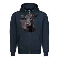 Navy Black Angus Cow Illustrations Zipper Hoodie - LillyAllenDesigns