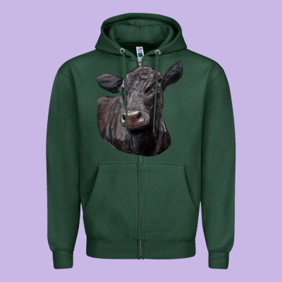 Black Angus Cow Illustrations Zipper Hoodie Designed By Lillyallendesigns
