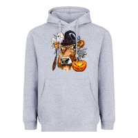 Heather Grey Boo Heifer Cow Halloween Heavyweight Hoodie - texasbilliewilder