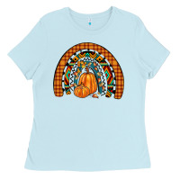 Baby Blue fall pumpkin rainbow Ladies Tee - JahusDesignShop