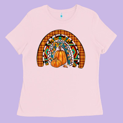 Fall Pumpkin Rainbow Ladies Tee Designed By Jahusdesignshop