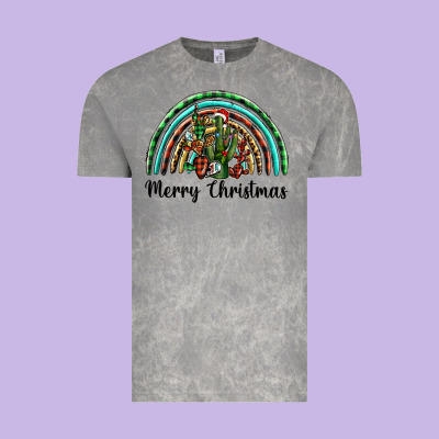 Merry Christmas Cactus Rainbow Vintage Tee Designed By Barkaloodesign