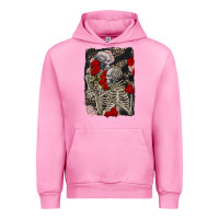 Fuchsia Pink Two skeletons hugging Valentine's Day Urban Hoodie - FaDigitalArtStudio