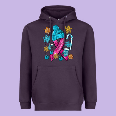 Winter Breast Cancer Ribbon Heavyweight Hoodie Designed By Nancycooperartshop