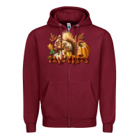 Burgundy Fall Vibes Squirrel Zipper Hoodie - LillyAllenDesigns