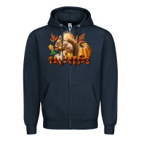 Navy Fall Vibes Squirrel Zipper Hoodie - LillyAllenDesigns
