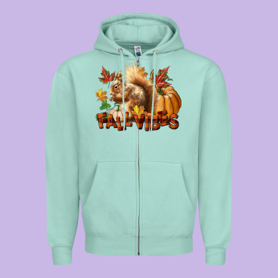 Fall Vibes Squirrel Zipper Hoodie Designed By Lillyallendesigns