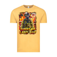 Vintage Mustard First In last Out Firefighter Vintage Tee - LillyAllenDesigns