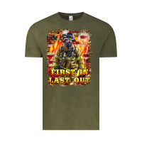 Vintage Olive First In last Out Firefighter Vintage Tee - LillyAllenDesigns