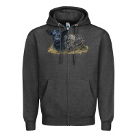Charcoal Heather Black Angus Calf Illustrations Zipper Hoodie - LillyAllenDesigns