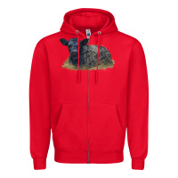 Red Black Angus Calf Illustrations Zipper Hoodie - LillyAllenDesigns