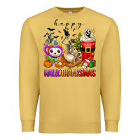 Antique Gold happy hallothanksmas skeleton coffee cups Premium Sweatshirt - texasbilliewilder