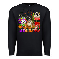 Black happy hallothanksmas skeleton coffee cups Premium Sweatshirt - texasbilliewilder