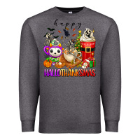 Charcoal Heather happy hallothanksmas skeleton coffee cups Premium Sweatshirt - texasbilliewilder