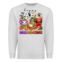 Dove Grey happy hallothanksmas skeleton coffee cups Premium Sweatshirt - texasbilliewilder