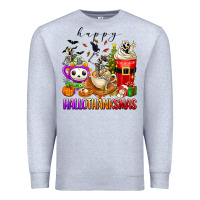 Heather Grey happy hallothanksmas skeleton coffee cups Premium Sweatshirt - texasbilliewilder