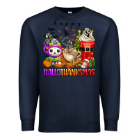 Navy happy hallothanksmas skeleton coffee cups Premium Sweatshirt - texasbilliewilder