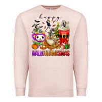 Pale Pink happy hallothanksmas skeleton coffee cups Premium Sweatshirt - texasbilliewilder