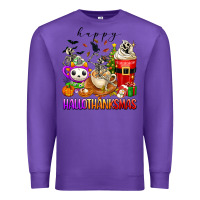 Purple happy hallothanksmas skeleton coffee cups Premium Sweatshirt - texasbilliewilder
