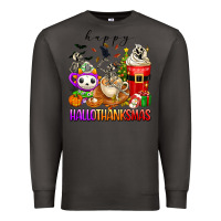 Smoke happy hallothanksmas skeleton coffee cups Premium Sweatshirt - texasbilliewilder