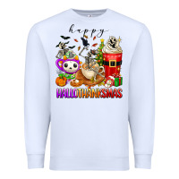 White happy hallothanksmas skeleton coffee cups Premium Sweatshirt - texasbilliewilder