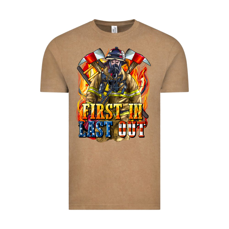 First In Last Out American Firefighter Vintage Tee by LillyAllenDesigns | Teevron
