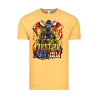 Vintage Mustard First In last Out American Firefighter Vintage Tee - LillyAllenDesigns