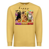 Antique Gold happy hallothanksmas cats Premium Sweatshirt - texasbilliewilder
