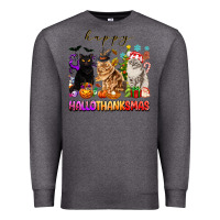 Charcoal Heather happy hallothanksmas cats Premium Sweatshirt - texasbilliewilder